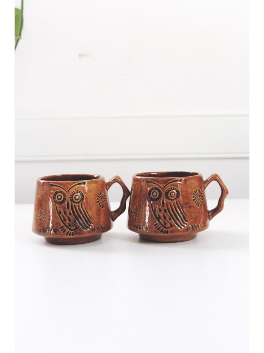 Vintage Nite Owl Mug Brown Glazed Stoneware 60s 70s - Sold Individually - Picture 3 of 3